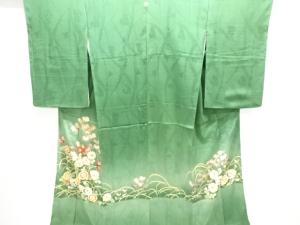 大正ロマン　紋錦紗　草花模様刺繍一つ紋着物